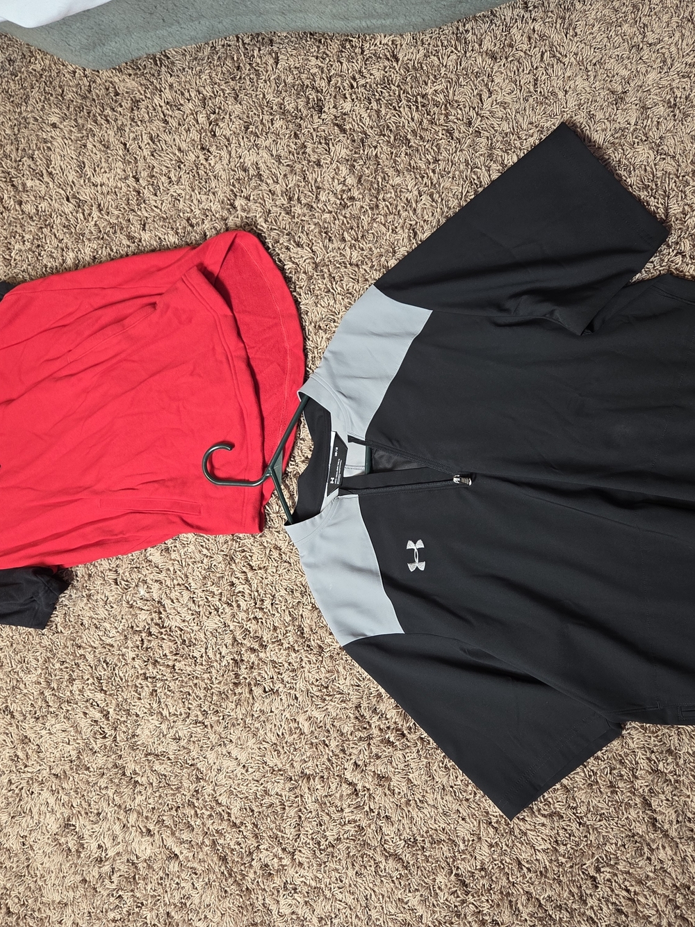 Mens size medium lot of 2 shirts red,black,grey under armour brand
